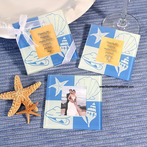 Beachtheme Photo Coasters Set of 2 Unique Wedding Favors Wedding 
