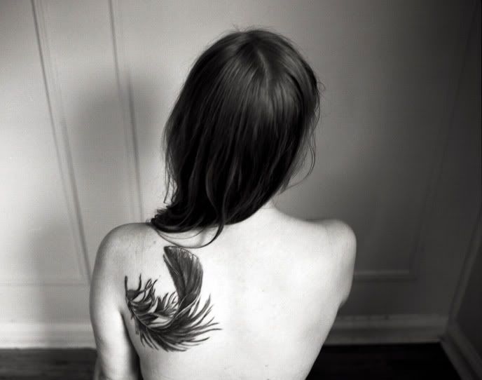 Black and WHite Girl Feather Tattoo Hair Image tattoo feather