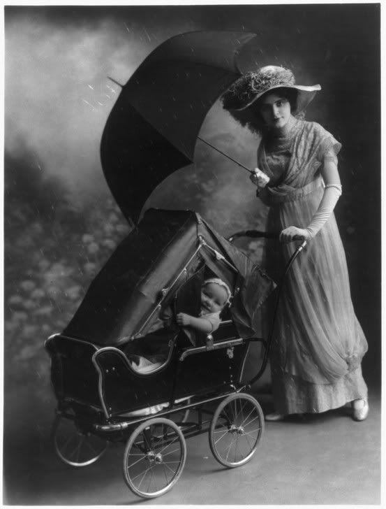 Vintage Photograph Mother Umbrella Baby Pram Pictures, Images and Photos