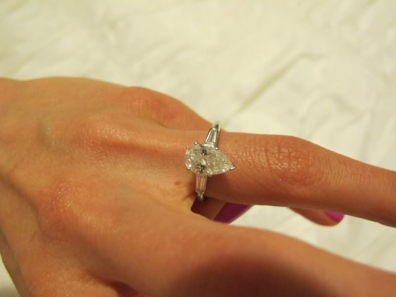 Pear diamond ring with baguettes